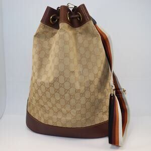 Gucci Vintage GG Canvas Leather Bucket Bag with Aftermarket Strap